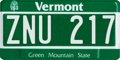 VT license plate ZNU217