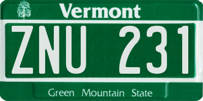 VT license plate ZNU231