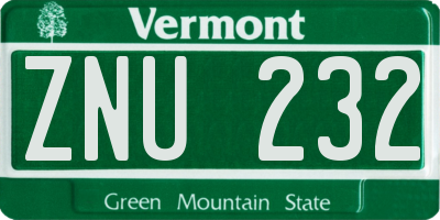 VT license plate ZNU232