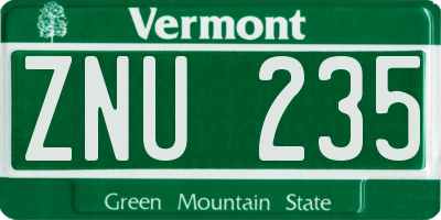 VT license plate ZNU235