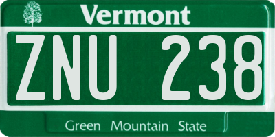 VT license plate ZNU238