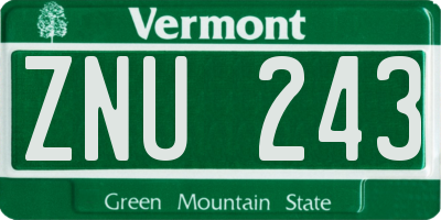 VT license plate ZNU243