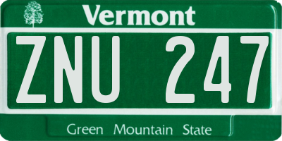 VT license plate ZNU247