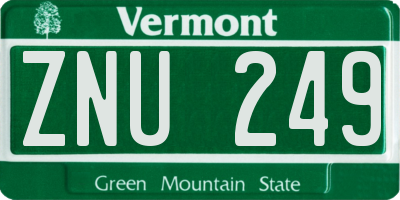 VT license plate ZNU249
