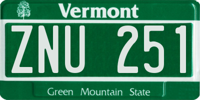VT license plate ZNU251