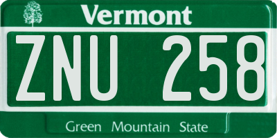 VT license plate ZNU258