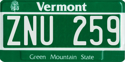 VT license plate ZNU259