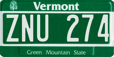 VT license plate ZNU274
