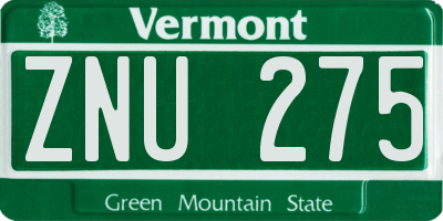 VT license plate ZNU275