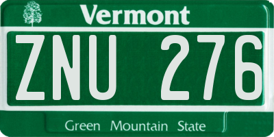 VT license plate ZNU276
