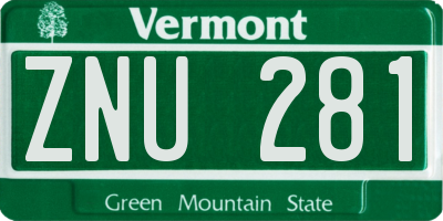 VT license plate ZNU281