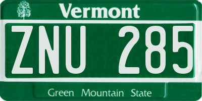 VT license plate ZNU285