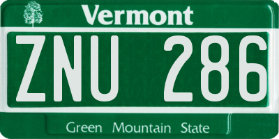 VT license plate ZNU286