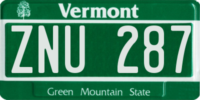 VT license plate ZNU287