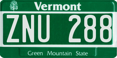 VT license plate ZNU288