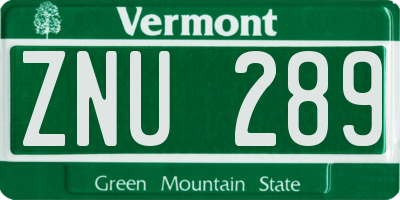 VT license plate ZNU289