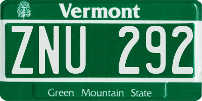 VT license plate ZNU292