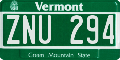 VT license plate ZNU294