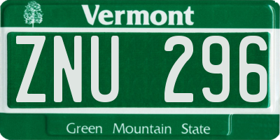VT license plate ZNU296
