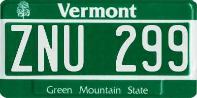 VT license plate ZNU299