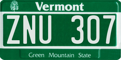 VT license plate ZNU307