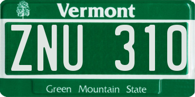 VT license plate ZNU310