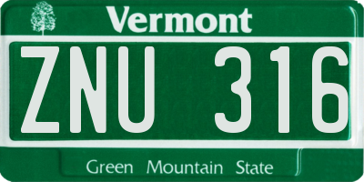 VT license plate ZNU316