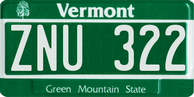 VT license plate ZNU322
