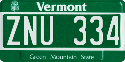 VT license plate ZNU334