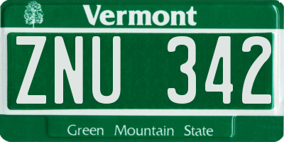 VT license plate ZNU342