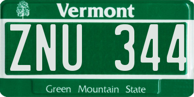VT license plate ZNU344