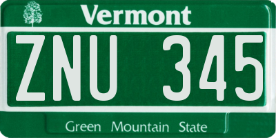 VT license plate ZNU345