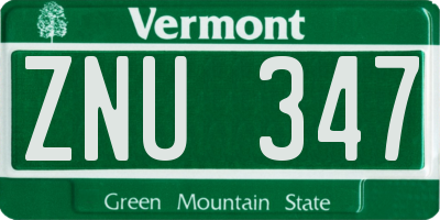 VT license plate ZNU347