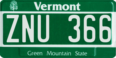 VT license plate ZNU366