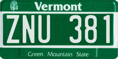 VT license plate ZNU381