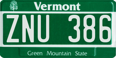 VT license plate ZNU386