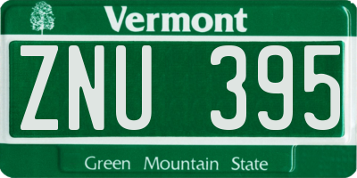 VT license plate ZNU395