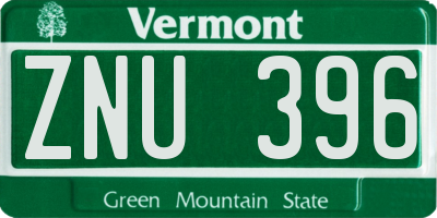 VT license plate ZNU396