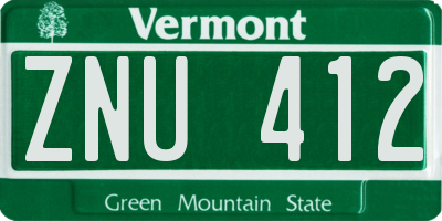 VT license plate ZNU412