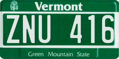 VT license plate ZNU416