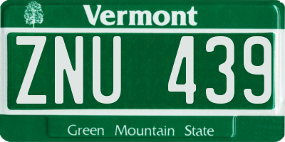 VT license plate ZNU439