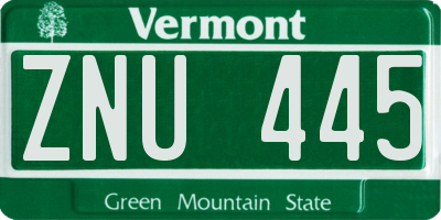 VT license plate ZNU445