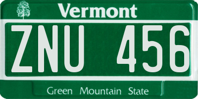 VT license plate ZNU456