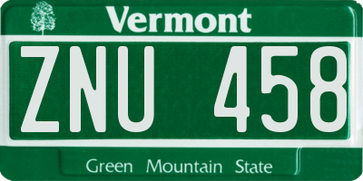 VT license plate ZNU458