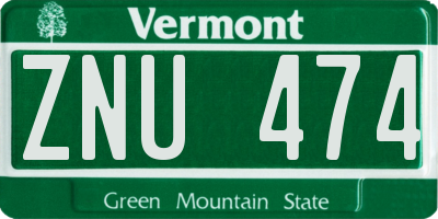 VT license plate ZNU474