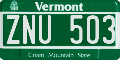 VT license plate ZNU503