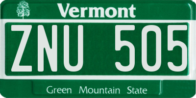 VT license plate ZNU505