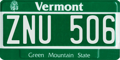 VT license plate ZNU506