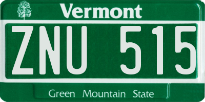 VT license plate ZNU515