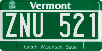VT license plate ZNU521